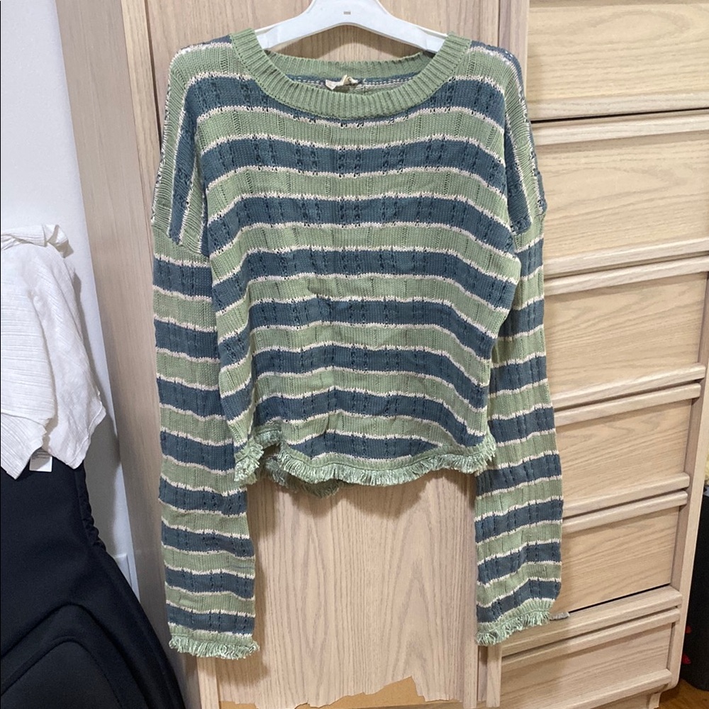 Hem & Thread Green and Blue Crew Neck Sweater